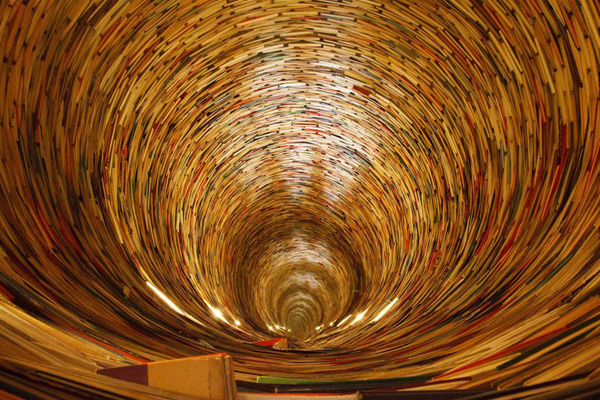 Imagem colorida de turbilhão devorando livros, simbolizando a intolerância contra o conhecimento científico