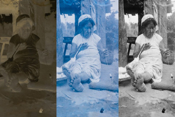 Foto em negativo de indígena que foi recuperada no trabalho de digitalização de imagens do Museu Nacional.