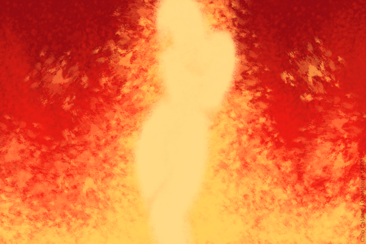silhueta de uma mulher em meio a chamas