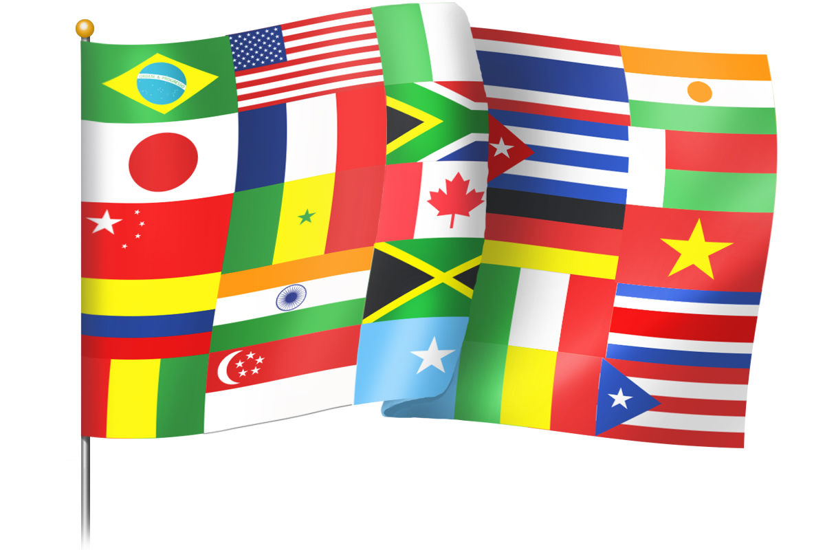 montagem na qual bandeiras de diversos países formam uma única bandeira 