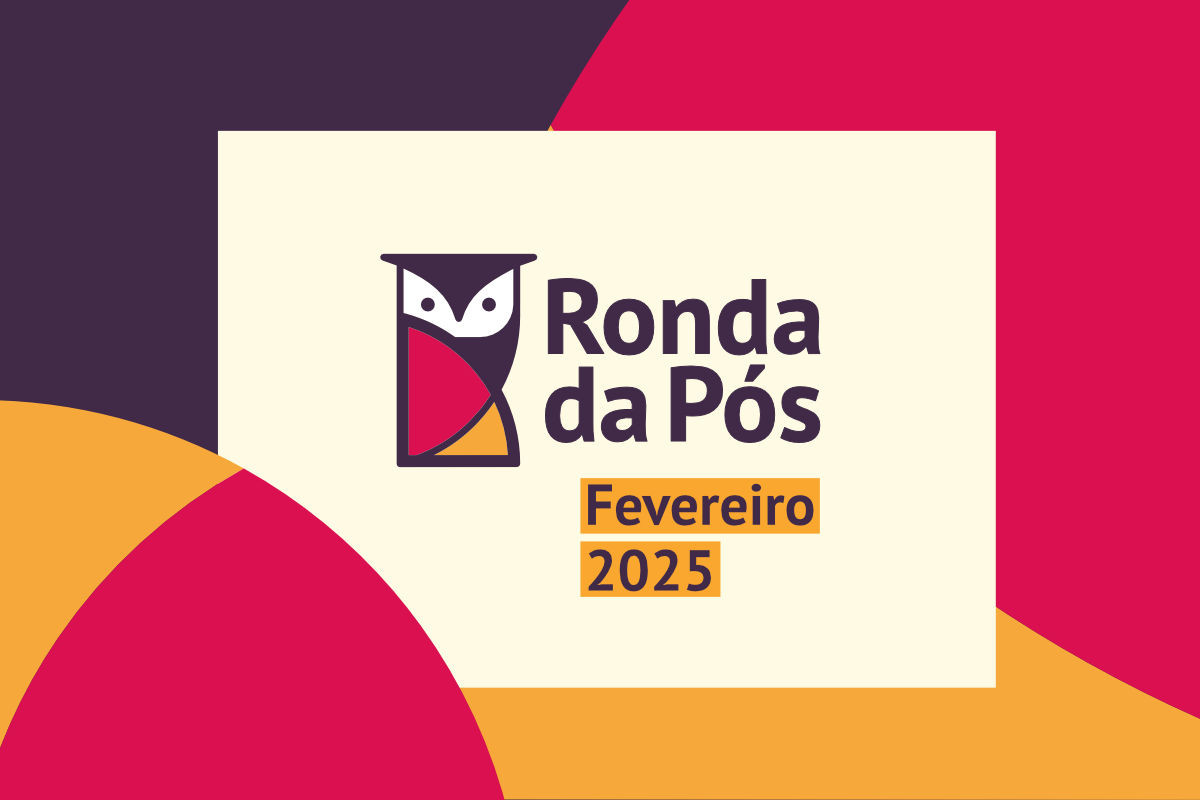 Imagem de divulgação da Ronda da Pós, composta pela logo da coluna, uma coruja lendo um livro. Ao lado, é possível ler o texto Ronda da Pós e, logo abaixo, Fevereiro 2025.