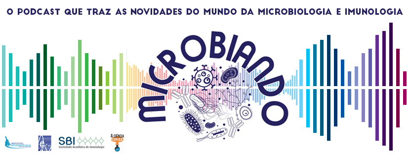 Logotipo do podcast Microbiando.